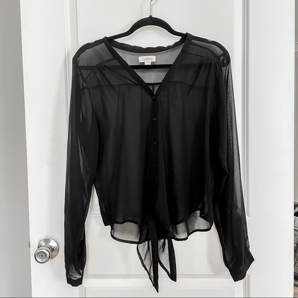 Sheer Button Down Tie Front Top